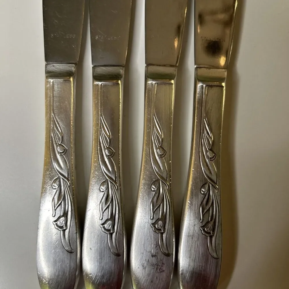 Vintage Stainless Steel Flatware Dinner Knife Knives Set Of 4 lightweight